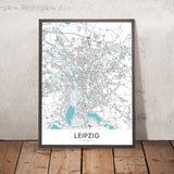 Plan de la ville moderne de Leipzig, Allemagne : Zentrum, Leipzig Hauptbahnhof, Bundesautobahn 9, Université de Leipzig, Église Saint-Thomas