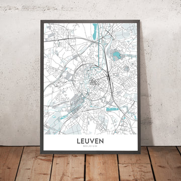 Mapa moderno de la ciudad de Lovaina, Bélgica: Ayuntamiento, Universidad, Jardín Botánico, E40, A2