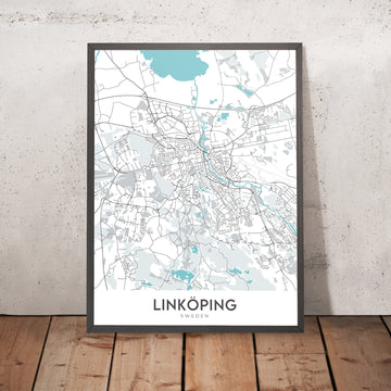 Mappa della città moderna di Linköping, Svezia: Cattedrale, Castello, Università, E4, Stångenbro 