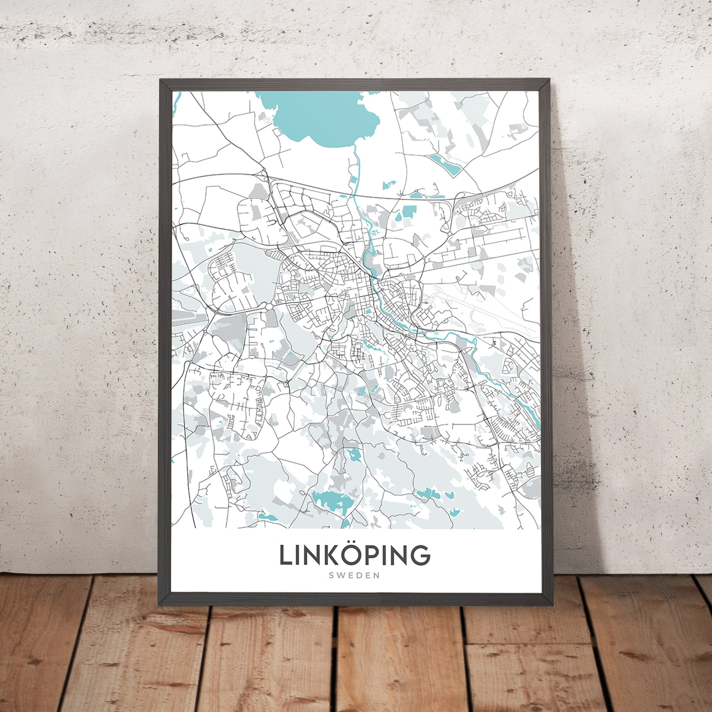 Moderner Stadtplan von Linköping, Schweden: Kathedrale, Schloss, Universität, E4, Stångebro