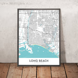 Moderne Stadtkarte von Long Beach, CA: Innenstadt, Aquarium, Pike Outlets, Queen Mary, Shoreline Village 