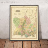 Alte Karte von Louisiana und Mississippi von H. S. Tanner, 1820: New Orleans, Baton Rouge, Jackson, Gulfport und Lafayette 
