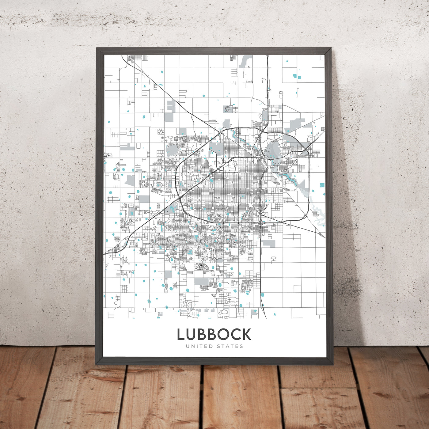 Modern City Map of Lubbock, TX: Texas Tech University, Jones AT&T Stadium, Canyon Lakes, US-84, US-87