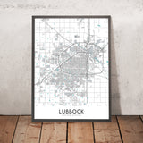 Mappa della città moderna di Lubbock, TX: Texas Tech University, Jones AT&T Stadium, Canyon Lakes, US-84, US-87 