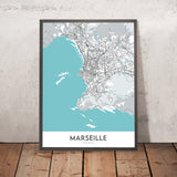 Moderne Stadtkarte von Marseille, Frankreich: Panier, Corniche, Stade Vélodrome, Palais Longchamp, Calanques 