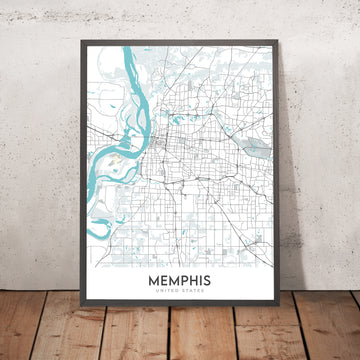 Plan de la ville moderne de Memphis, Tennessee : centre-ville, Graceland, FedEx Forum, I-40, I-240