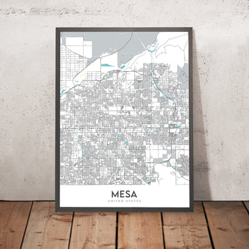 Mappa della città moderna di Mesa, AZ: Centro, ASU, Red Mountain, Monti Superstizione, Loop 101 