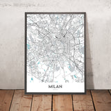 Plan de la ville moderne de Milan, Italie : Duomo, Galleria, Castello, Navigli, Brera