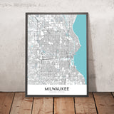 Mappa della città moderna di Milwaukee, WI: Bay View, Fiserv Forum, Historic Third Ward, Università di Marquette, Zoo della Contea 