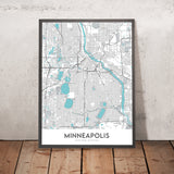 Plan de la ville moderne de Minneapolis, MN : U of M, TCF Bank Stadium, Walker Art Center, Nicollet Mall, Mississippi River