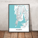 Mappa della città moderna di Mumbai, India: Colaba, Marine Drive, Bandra-Worli Sea Link, Juhu Beach, Lago Powai 