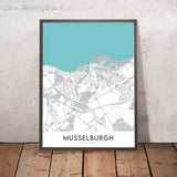 Carte moderne de la ville de Musselburgh, Écosse : Port de Fisherrow, Rivière Esk, Champ de course, Pinkie, A199 