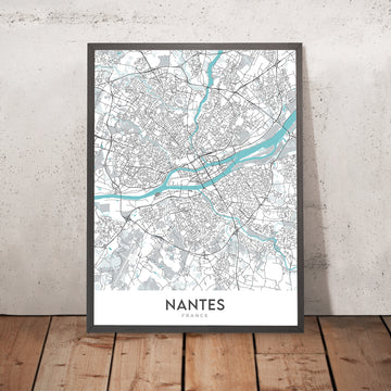 Moderne Stadtkarte von Nantes, Frankreich: Zentrum, Schloss, Kathedrale, Île de Nantes, Maschinen 