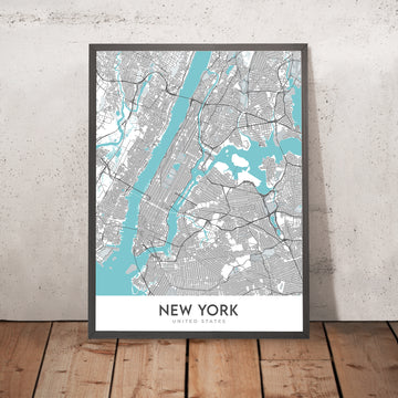 Mappa della città moderna di New York, NY: Central Park, Empire State Building, Statua della Libertà, Times Square, Ponte di Brooklyn 