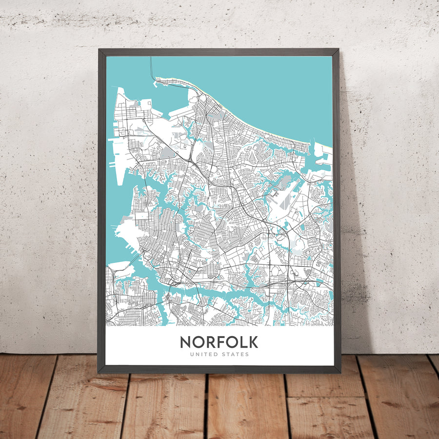 Modern City Map of Norfolk, VA: Ghent, Chrysler Museum, Nauticus, Norfolk Botanical Garden, I-264