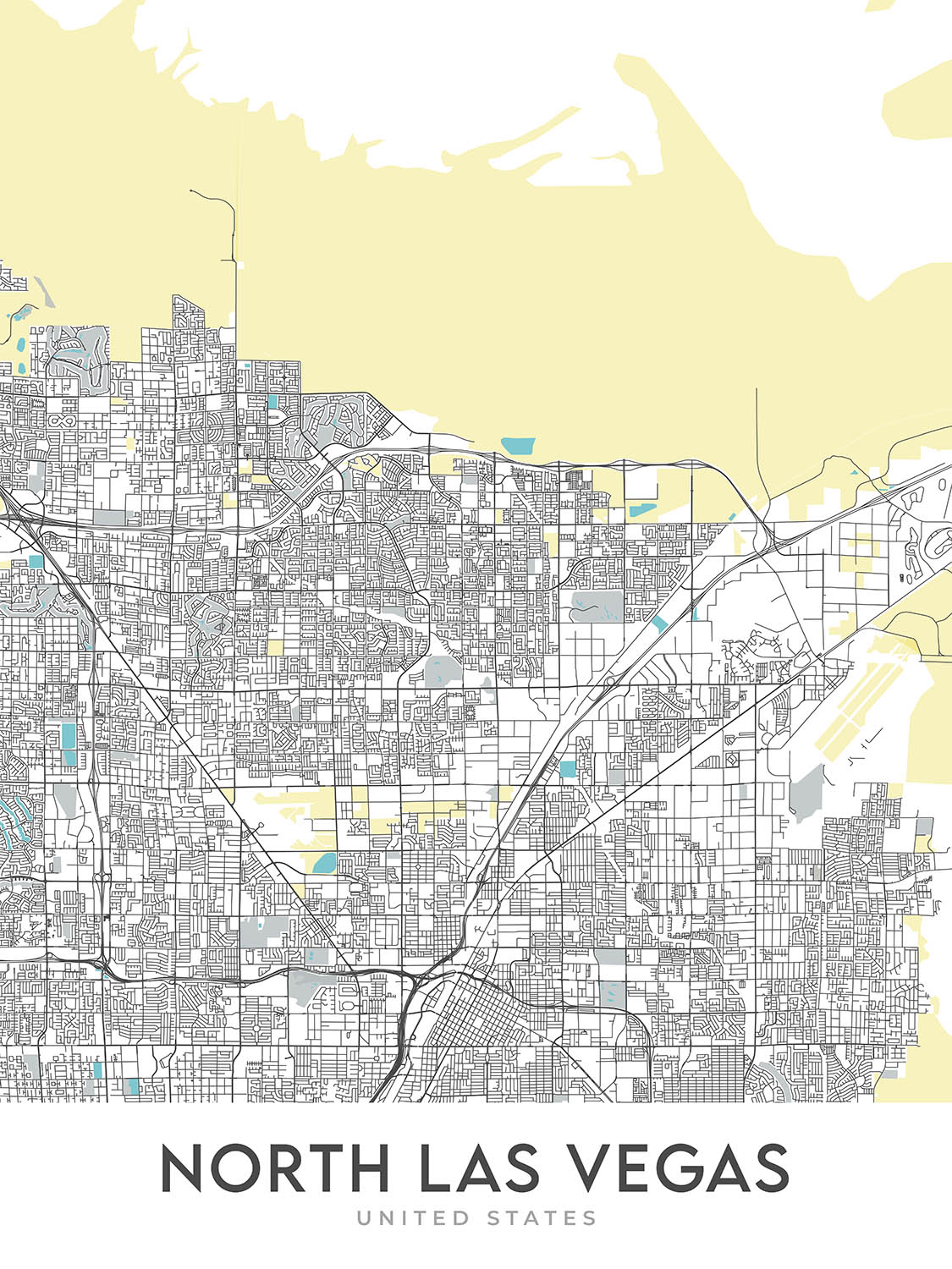 Mapa moderno de la ciudad de North Las Vegas, NV: Aliante, Eldorado, I-15, I-215, Las Vegas Blvd