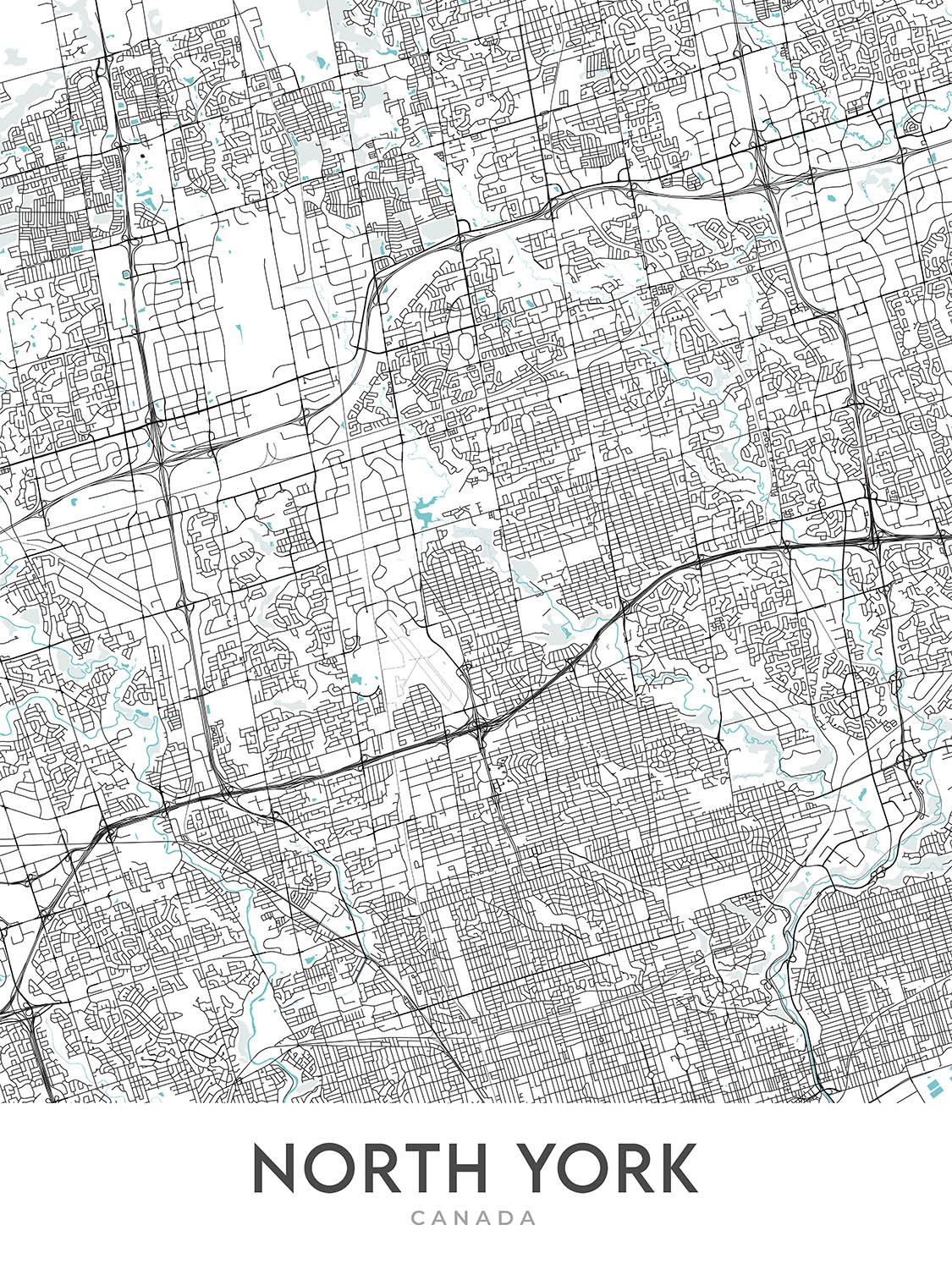 Moderner Stadtplan von North York, Kanada: Don Mills, Casa Loma, Hwy 401, Yonge St, North York Civic Center