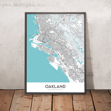 Mappa della città moderna di Oakland, CA: Centro, Jack London Sq, Chinatown, Lake Merritt, Fox Theater 