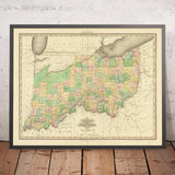 Alte Karte von Ohio und Indiana von H.S. Tanner, 1820: Cincinnati, Columbus, Indianapolis, Cleveland und Dayton 