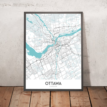 Moderne Stadtkarte von Ottawa, Kanada: Parlament, Rideau Hall, ByWard Market, Carleton University, Universität von Ottawa 