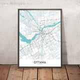 Mapa moderno de la ciudad de Ottawa, Canadá: Parlamento, Rideau Hall, ByWard Market, Universidad Carleton, Universidad de Ottawa