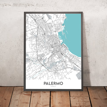 Plan de la ville moderne de Palerme, Italie : Albergheria, Kalsa, Teatro Massimo, Politeama, Quattro Canti