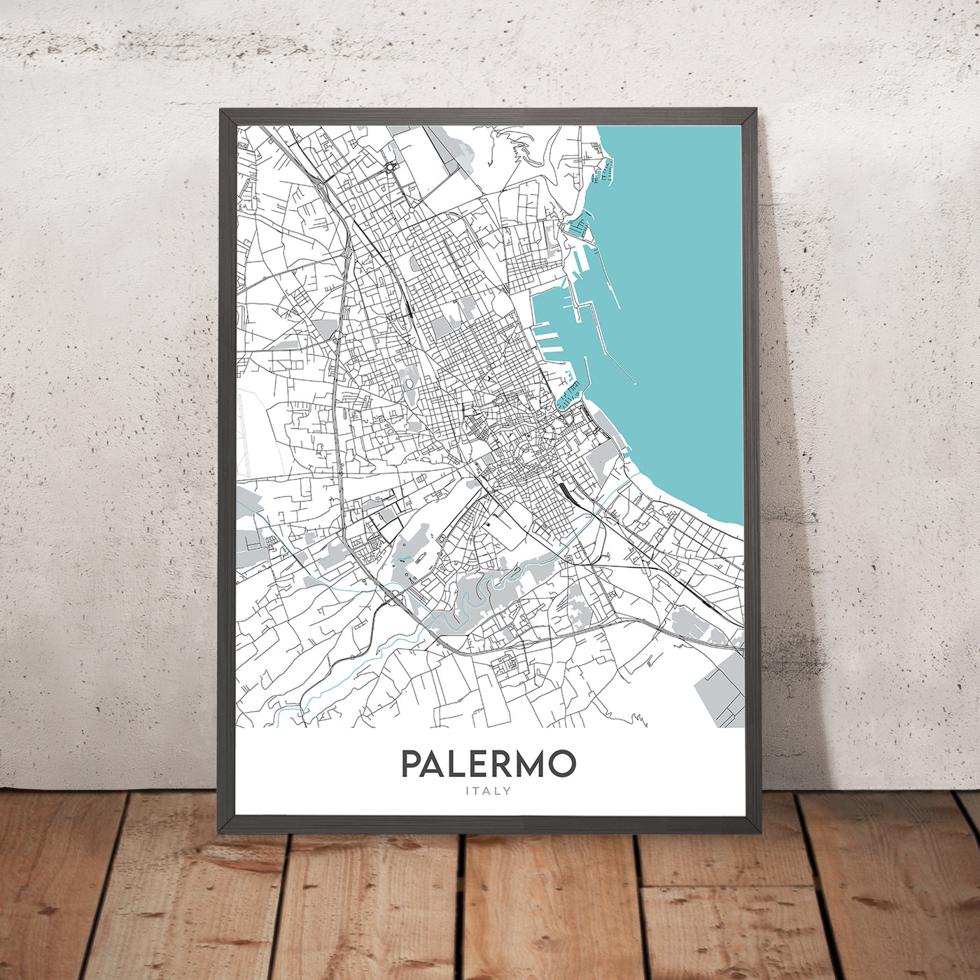 Moderner Stadtplan von Palermo, Italien: Albergheria, Kalsa, Teatro Massimo, Politeama, Quattro Canti