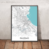 Plan de la ville moderne de Palerme, Italie : Albergheria, Kalsa, Teatro Massimo, Politeama, Quattro Canti