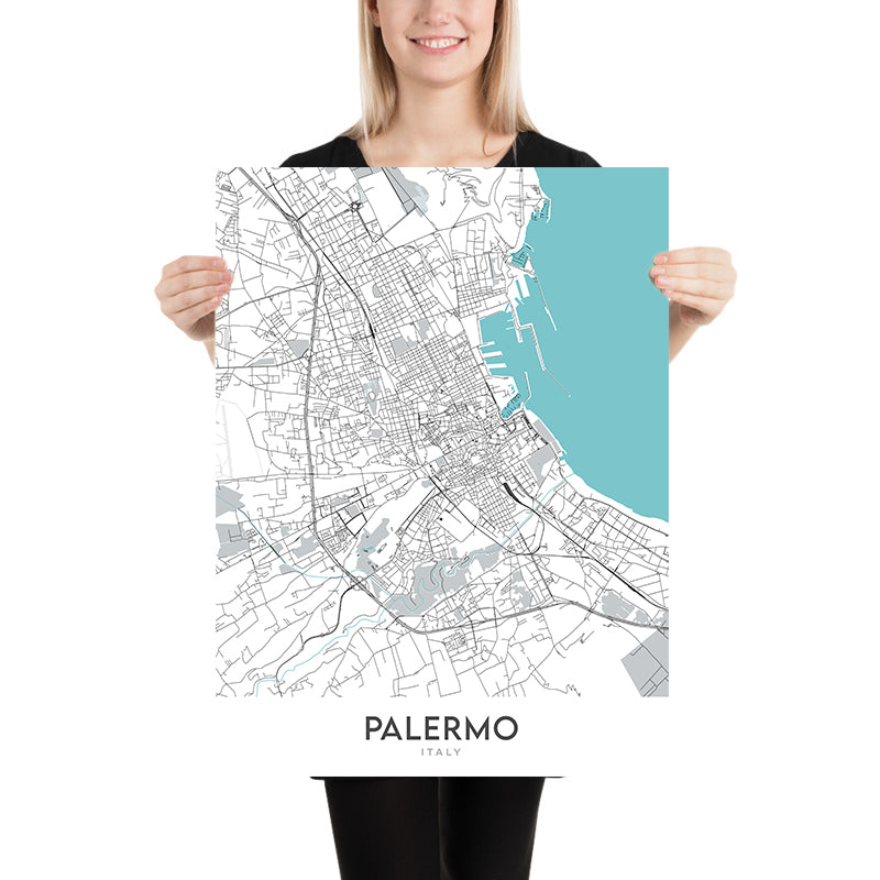 Moderner Stadtplan von Palermo, Italien: Albergheria, Kalsa, Teatro Massimo, Politeama, Quattro Canti