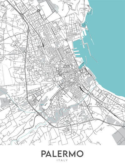 Modern City Map of Palermo, Italy: Albergheria, Kalsa, Teatro Massimo, Politeama, Quattro Canti