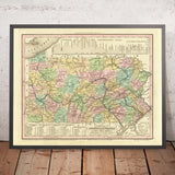 Mappa antica della Pennsylvania di H. S. Tanner, 1836, - Filadelfia, Pittsburgh, Allentown, Erie, Reading, Strade, Ferrovia, Canali 