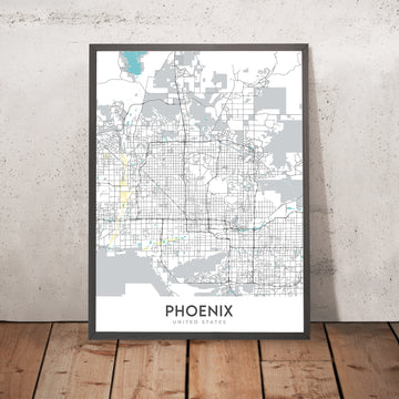 Mappa della città moderna di Phoenix, AZ: Arcadia, Biltmore, ASU, I-10, Loop 101 