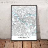 Mappa moderna della città di Pittsburgh, PA: Downtown, Oakland, PNC Park, Heinz Field, Museo Carnegie 