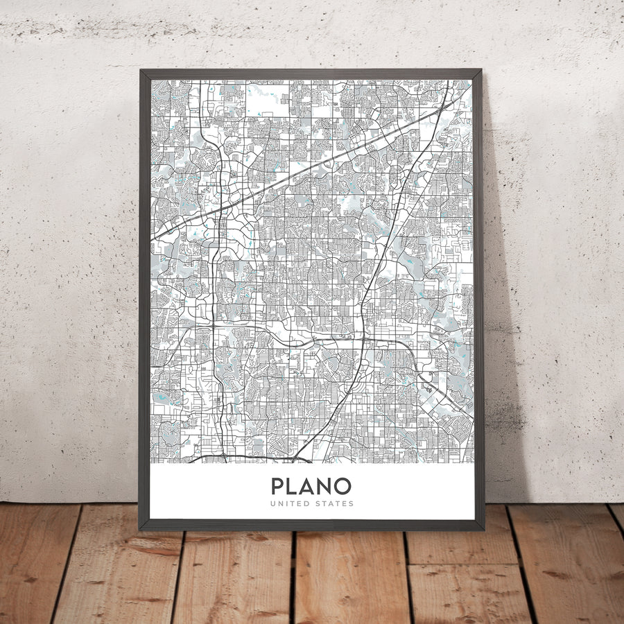 Mappa della città moderna di Plano, TX: Centro, Legacy West, Arbor Hills, Preston Rd, Dallas N Tollway 