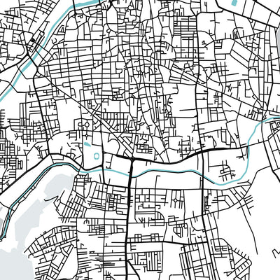 Mapa moderno de la ciudad de Pune, India: Shivajinagar, Parque Koregaon, Palacio Aga Khan, FC Road, Lago Pashan