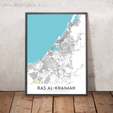 Moderne Stadtkarte von Ras Al Khaimah, VAE: Al Qawasim Corniche, Al Rams, Al Rifah, Al Shamal, Al Zahra 