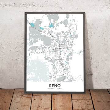 Modern City Map of Reno, NV: Downtown, University, Truckee River, I-80, US-395