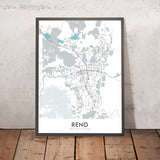 Moderne Stadtkarte von Reno, NV: Innenstadt, Universität, Truckee River, I-80, US-395 