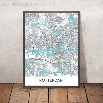 Moderne Stadtkarte von Rotterdam, Niederlande: Erasmusbrücke, Euromast, De Kuip, Kunsthal, Museum Boijmans Van Beuningen 