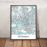 Moderne Stadtkarte von Rotterdam, Niederlande: Erasmusbrücke, Euromast, De Kuip, Kunsthal, Museum Boijmans Van Beuningen 