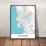 Mapa moderno de la ciudad de San Diego, CA: Balboa Park, Gaslamp Quarter, La Jolla, Mission Beach, Pacific Beach