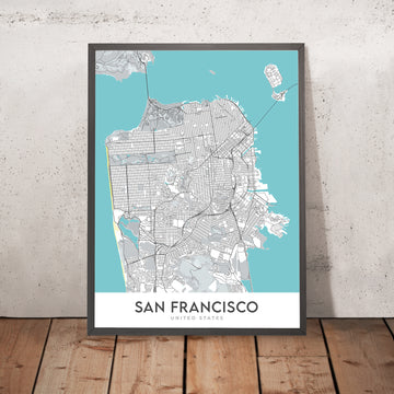 Mappa della città moderna di San Francisco, CA: Ponte Golden Gate, Wharf del Pescatore, Alcatraz, Chinatown, Presidio 