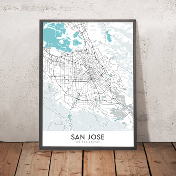 Plan de la ville moderne de San Jose, Californie : Willow Glen, Rose Garden, Japantown, I-280, CA-85
