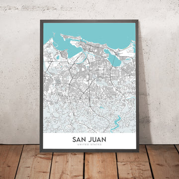 Mappa della città moderna di San Juan, Porto Rico: Condado, Città Vecchia, El Yunque, Castillo San Felipe, Castillo San Cristóbal 