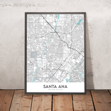 Modern City Map of Santa Ana, CA: Downtown, Bowers Museum, Honda Center, I-5, CA-55