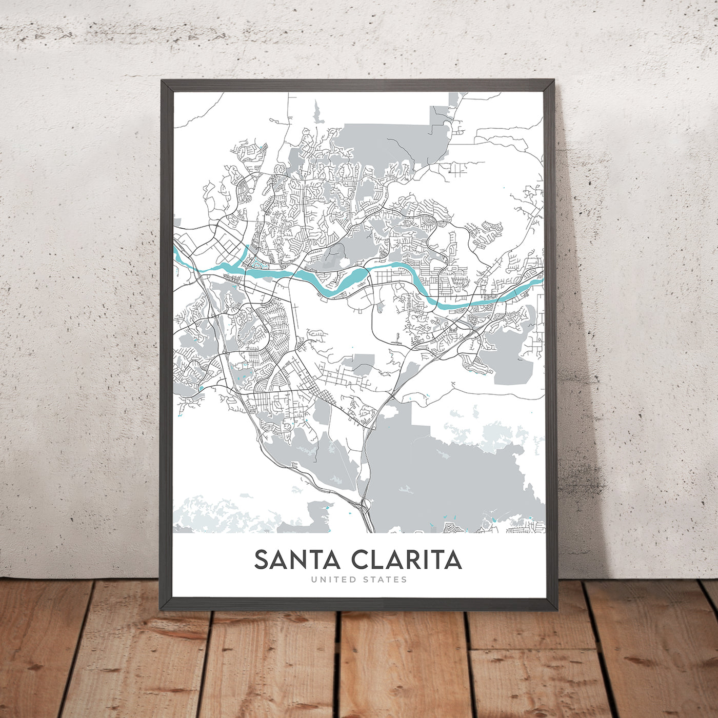 Moderner Stadtplan von Santa Clarita, CA: Canyon Country, Magic Mountain, Newhall, Six Flags, Valencia
