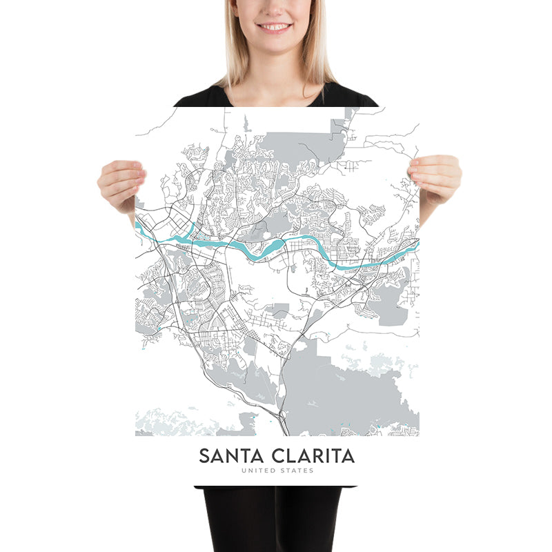 Modern City Map of Santa Clarita, CA: Canyon Country, Magic Mountain, Newhall, Six Flags, Valencia