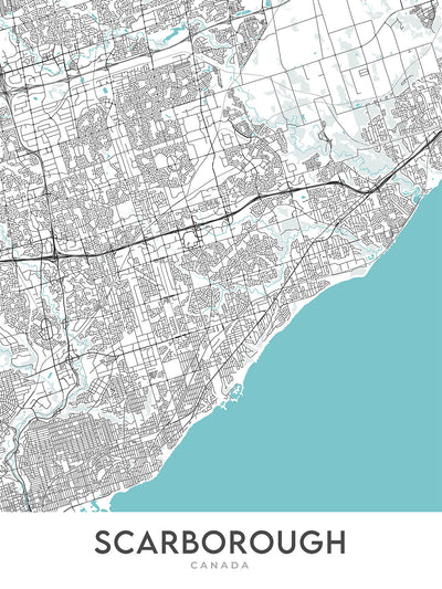 Plan de la ville moderne de Scarborough, Canada : falaises, zoo et centre-ville