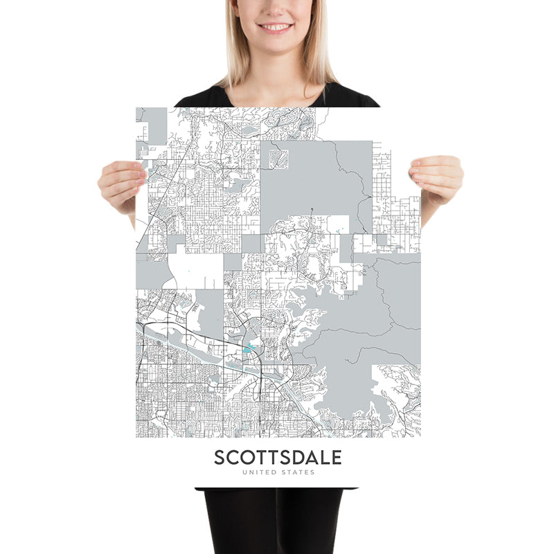 Modern City Map of Scottsdale, AZ: Downtown, Old Town, Scottsdale Stadium, Scottsdale Fashion Square, Loop 101
