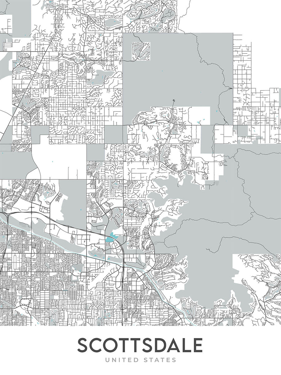 Modern City Map of Scottsdale, AZ: Downtown, Old Town, Scottsdale Stadium, Scottsdale Fashion Square, Loop 101